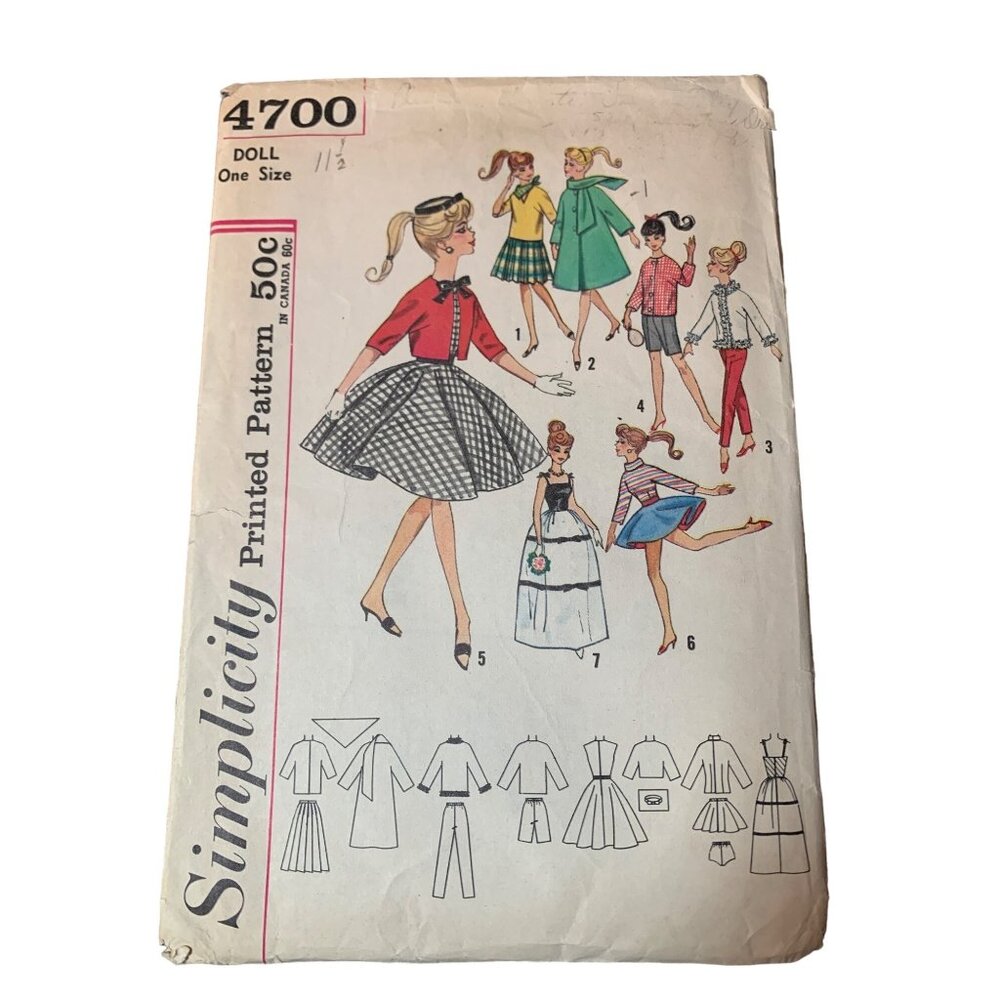 Simplicity 4700 Vintage 11.5" Doll Clothes Sewing Pattern 1960s
